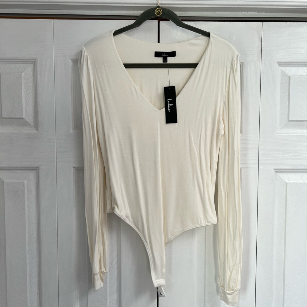 Ivory V-Neck Balloon Sleeve Bodysuit